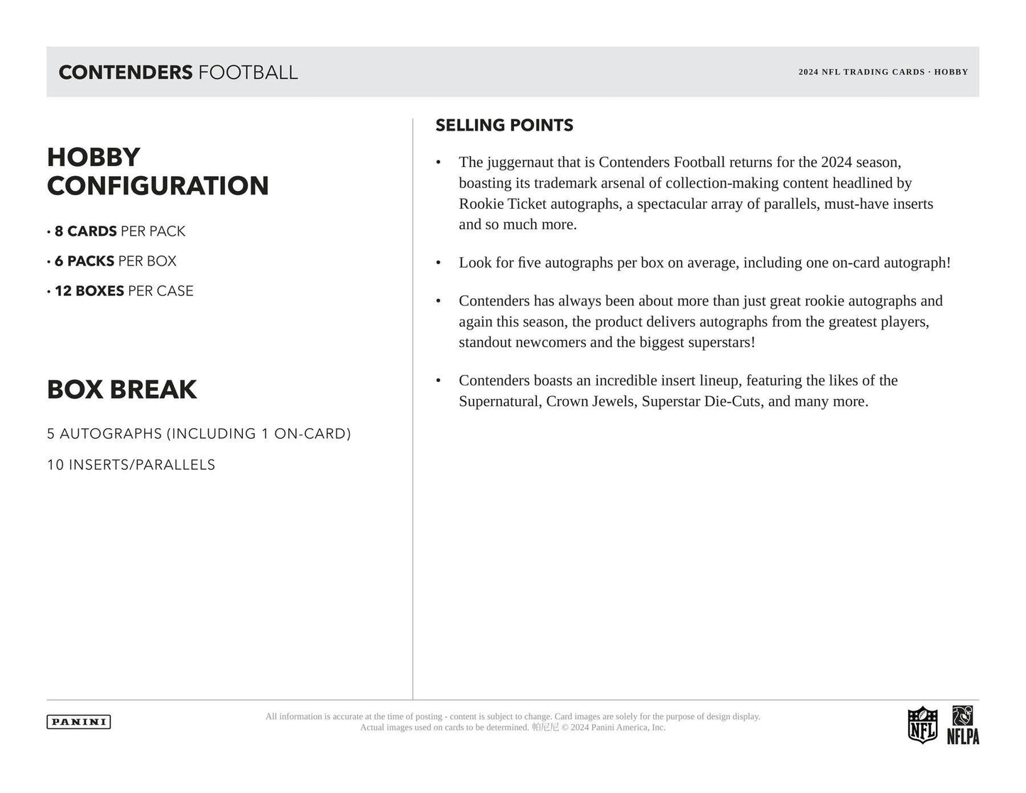 2024 Panini Contenders Football Hobby Box (6/11)