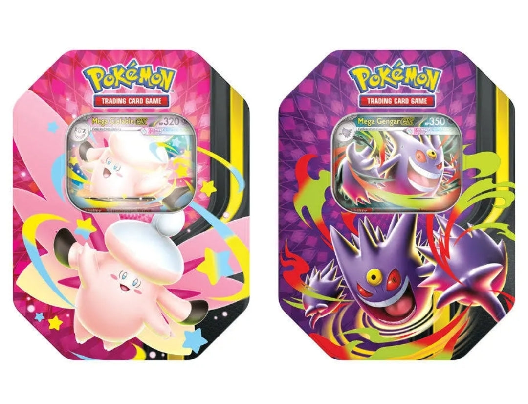 pokemon 6 trading card game Pokémon TCG: Moonlit Tin (Mega Clefable ex or Mega Gengar ex) (6/5) 1 Deck box Magic: The Gathering | inklands Card Compartment Size:50 mm - 1.97 