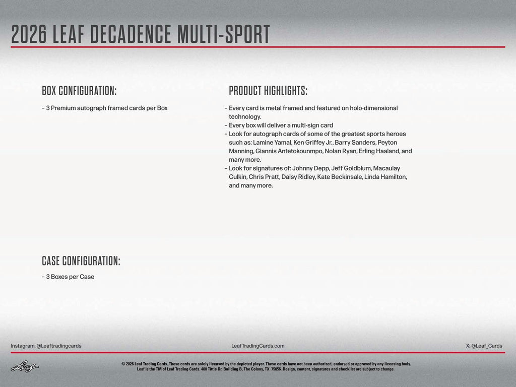 2026 Leaf Decadence Multisport Hobby Box
