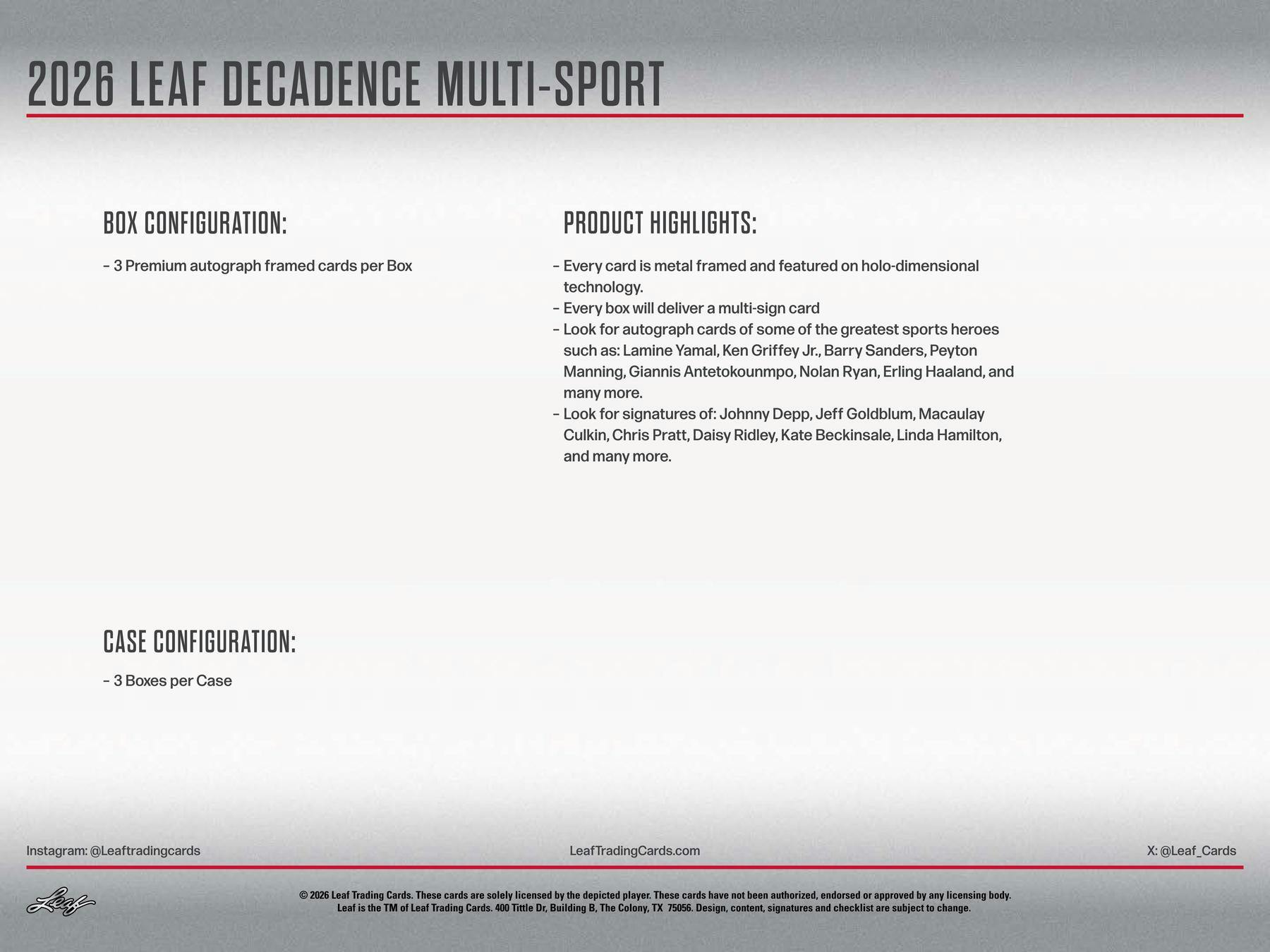 2026 Leaf Decadence Multisport Hobby Box