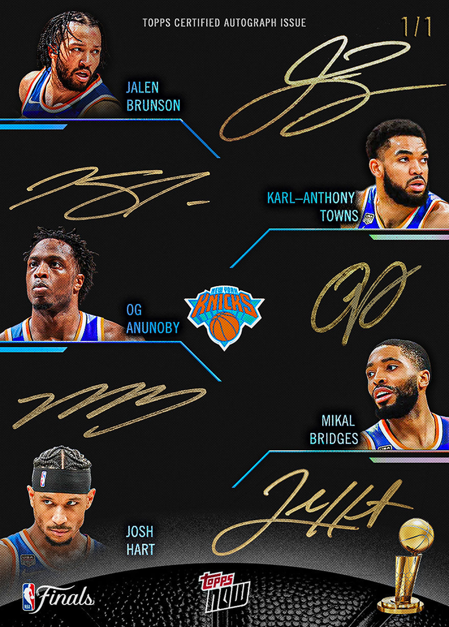 2025-26 Topps Now NBA Finals Champions New York Knicks 16-Card Team Set (Look for (1) SP, Parallel, Auto or Auto Relic)