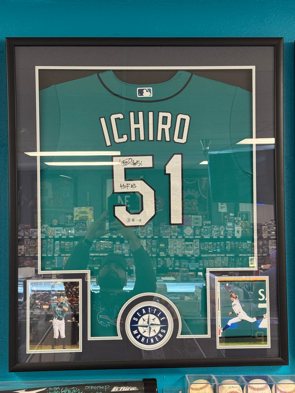Seattle Mariners Ichiro Suzuki Autographed Framed Teal Nike Jersey IS Holo & "HOF 25" Beckett BAS Witness