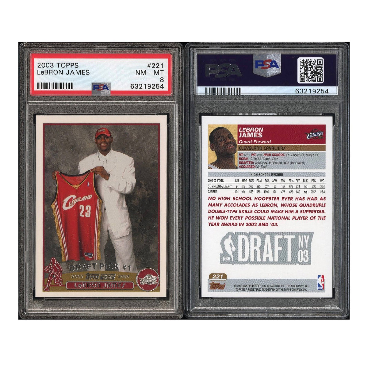 2003 TOPPS LEBRON JAMES #221 RC PSA 8 NM/MT (TSR)