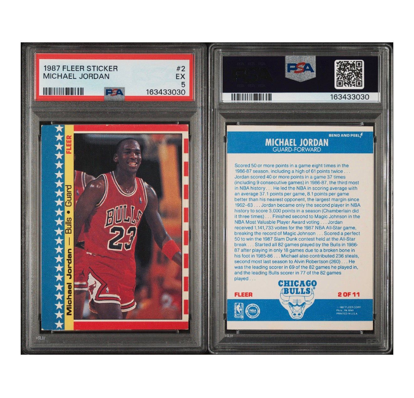 1987 FLEER STICKER #2 MICHAEL JORDAN PSA 5 (SY)