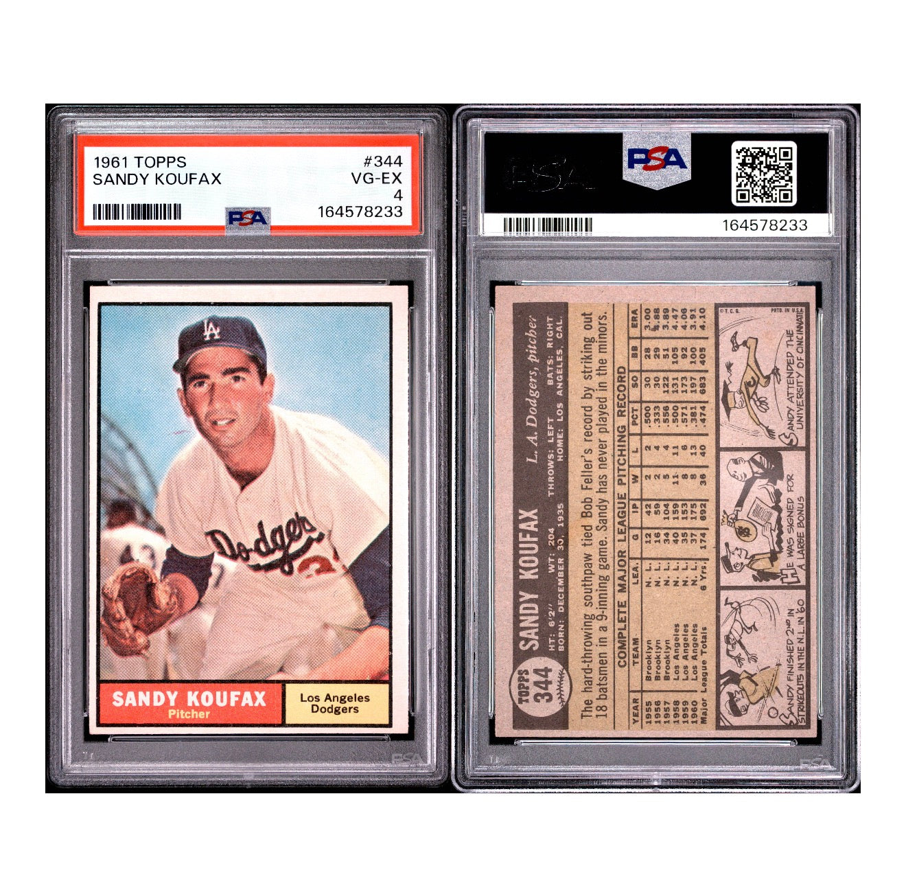 1961 TOPPS #344 SANDY KOUFAX PSA 4 VG-EX (GC)