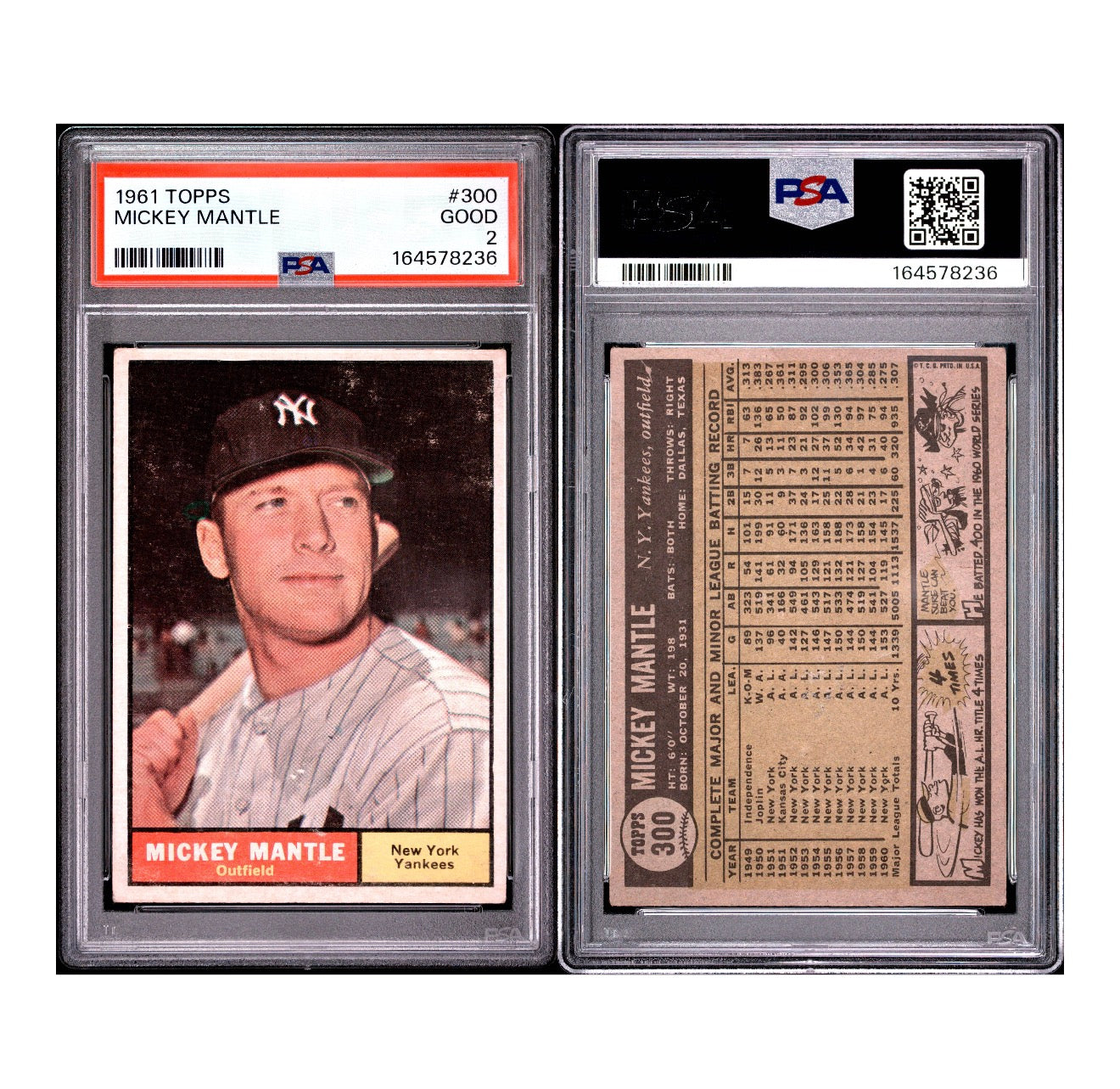 1961 TOPPS #300 MICKEY MANTLE PSA 2 GOOD (GC)