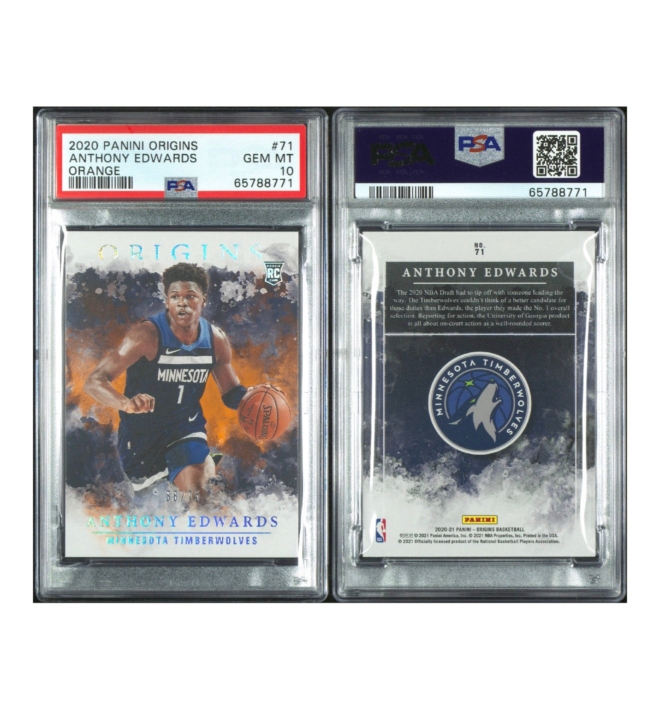 2020 PANINI ORIGINS #71 ANTHONY EDWARDS ORANGE PSA 10
