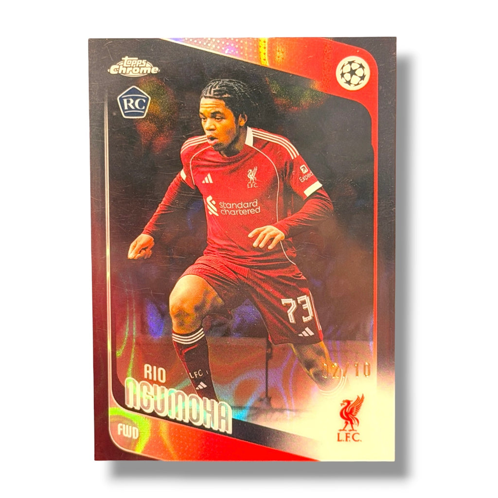 2025-26 Topps Chrome UEFA Rio Ngumoha RC Black Lava Refractor #191 /10 Liverpool Rookie Card