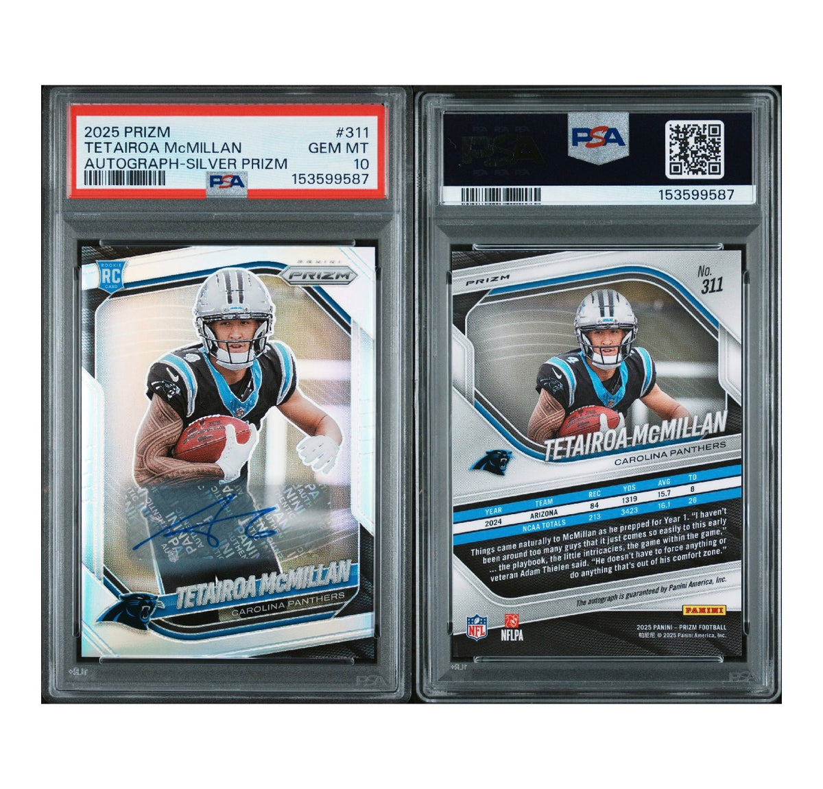 2025 PANINI PRIZM #311 TETAIROA MCMILLAN AUTOGRAPH SILVER PRIZM PSA 10 (SY)