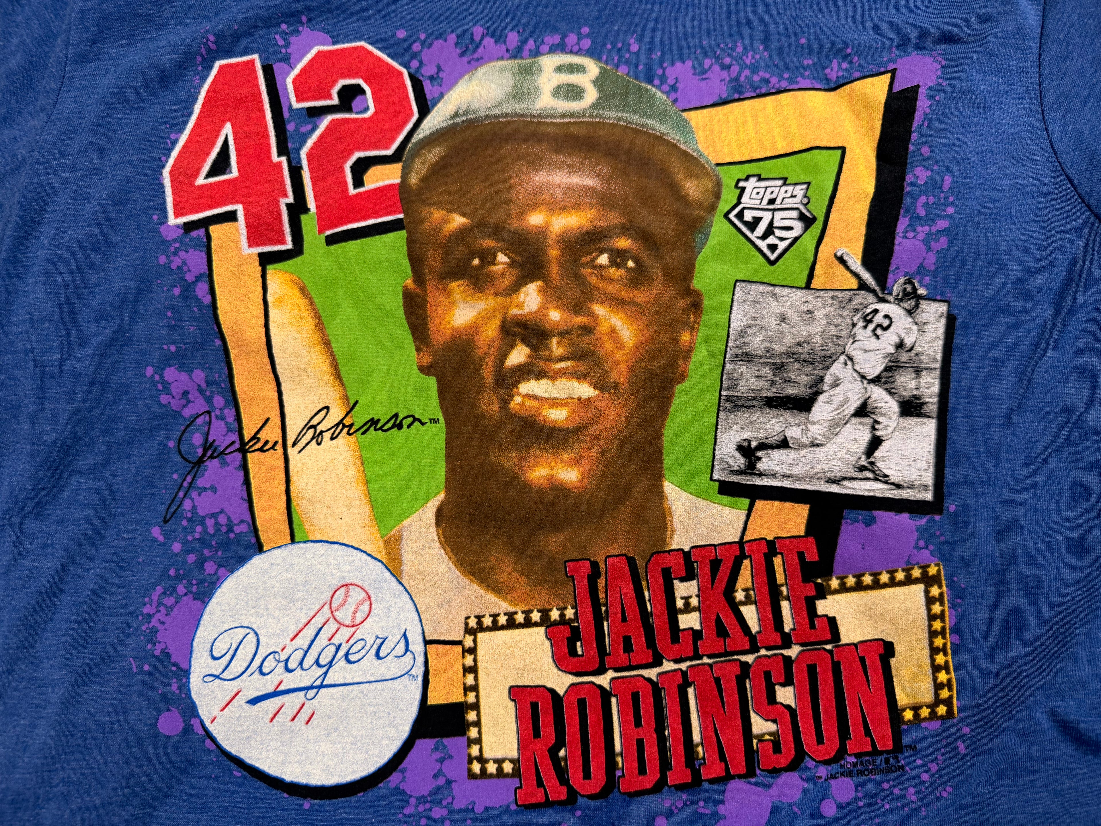 Homage x Topps 75th Jackie Robinson Icon Card LA Dodgers T-Shirt (Royal Blue)