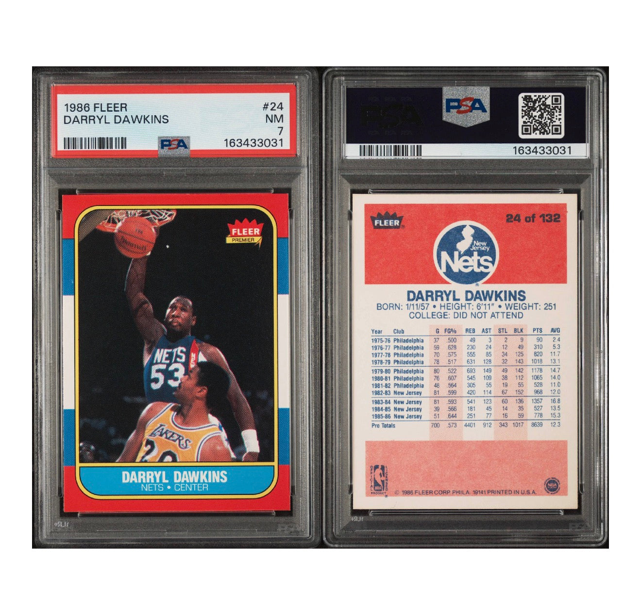 FLEER #24 DARRYL DAWKINS PSA 7 (SY)