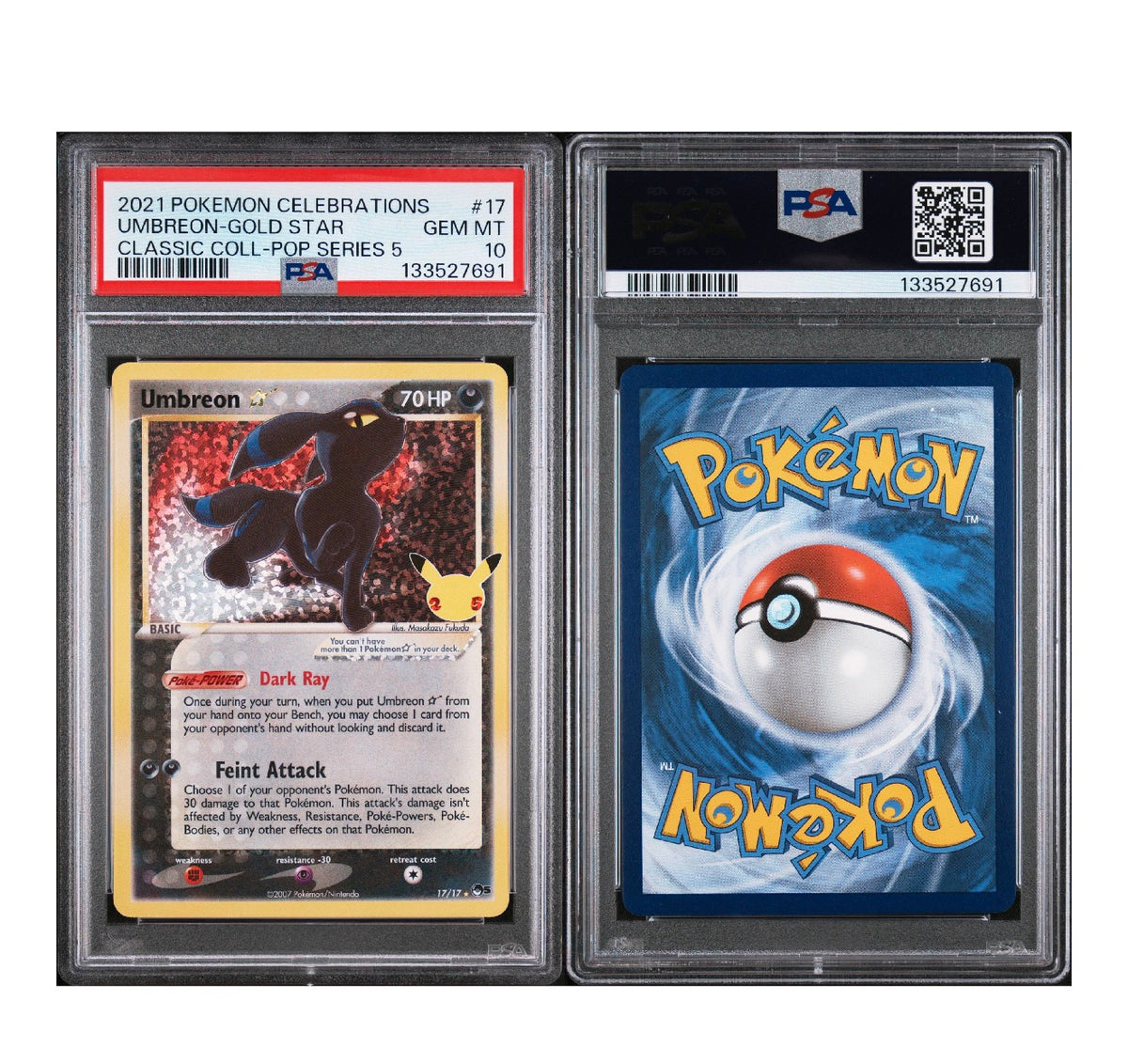 POKEMON CELEBRATIONS CLASSIC COLLECTION #17 UMBREON-GOLD STAR CLASSIC COLL-POP SERIES 5 PSA 10