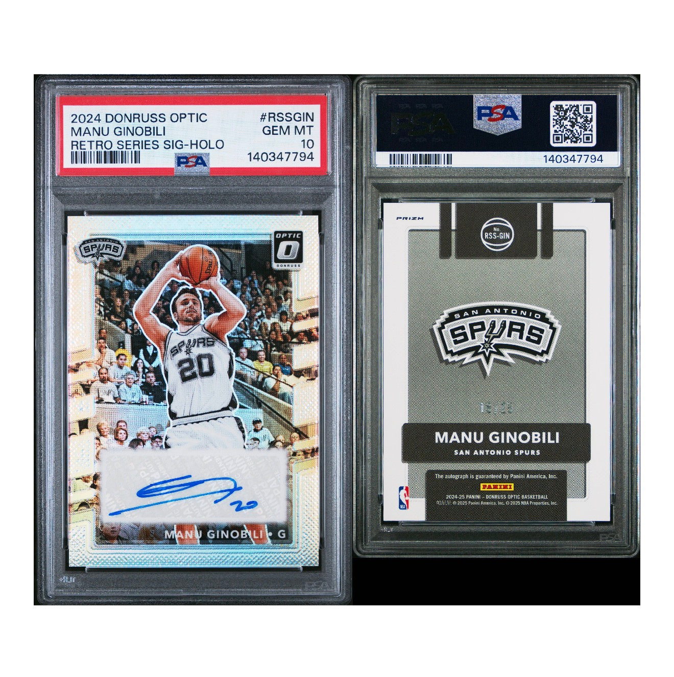 2024 PANINI DONRUSS OPTIC RETRO SERIES SIGNATURES #RSSGIN MANU GINOBILI RETRO SERIES SIG-HOLO 18/25 (AG)