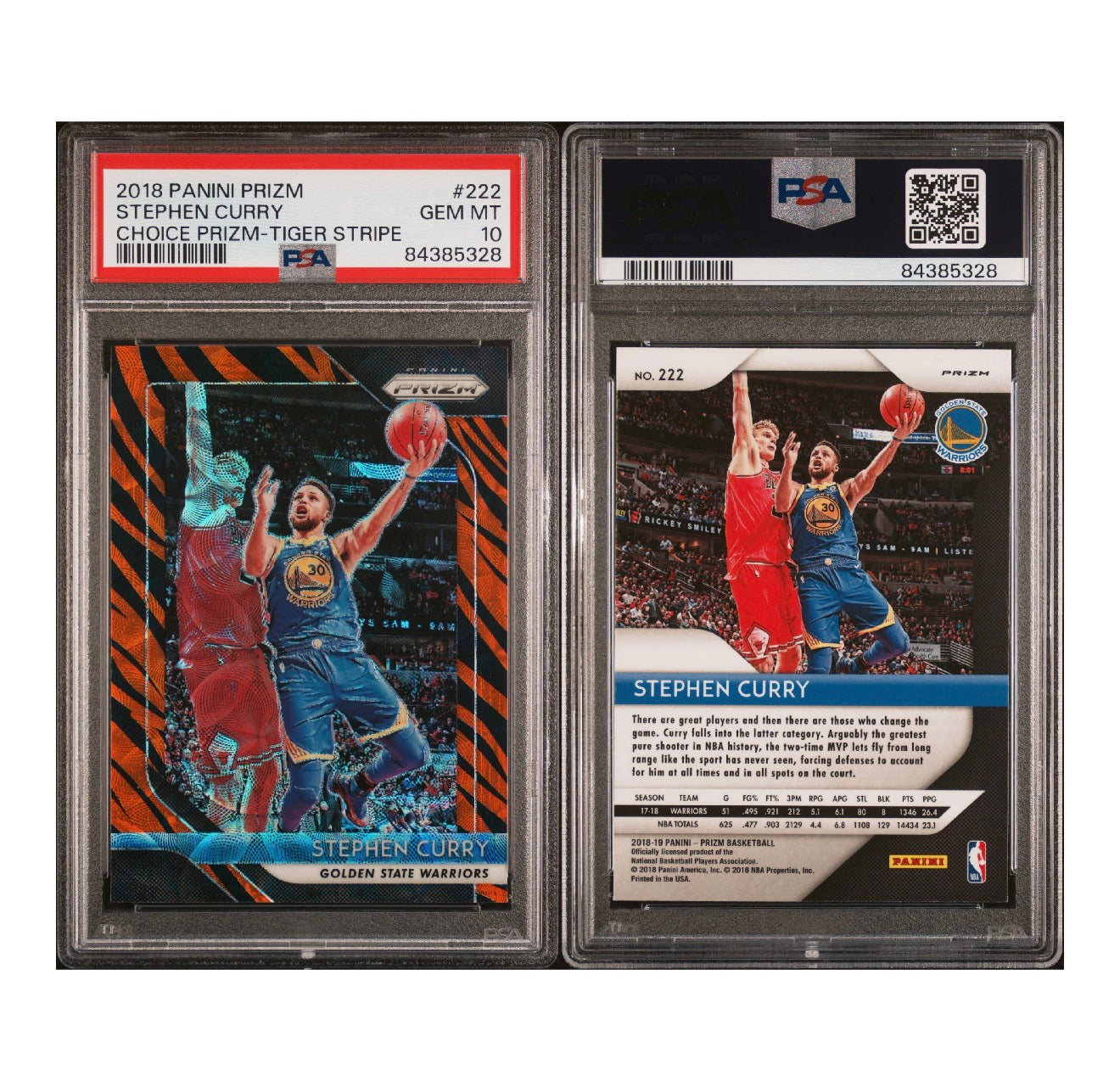 2018 PANINI PRIZM #222 STEPHEN CURRY CHOICE PRIZM-TIGER STRIPE PSA 10