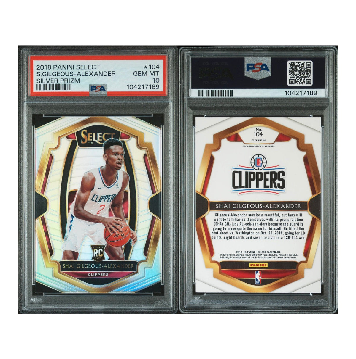2018 PANINI SELECT #104 SHAI GILGEOUS-ALEXANDER PSA 10 GEM MINT (SY)