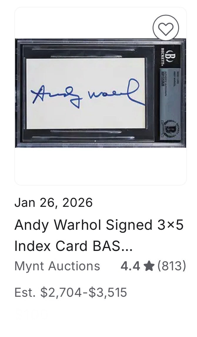 2023 Keepsake The Bar 1/1 Cut Autograph Edition #BAR47 Andy Warhol Auto – BGS 9.5 Slabbed (5x7 Silver Bar Artwork)
