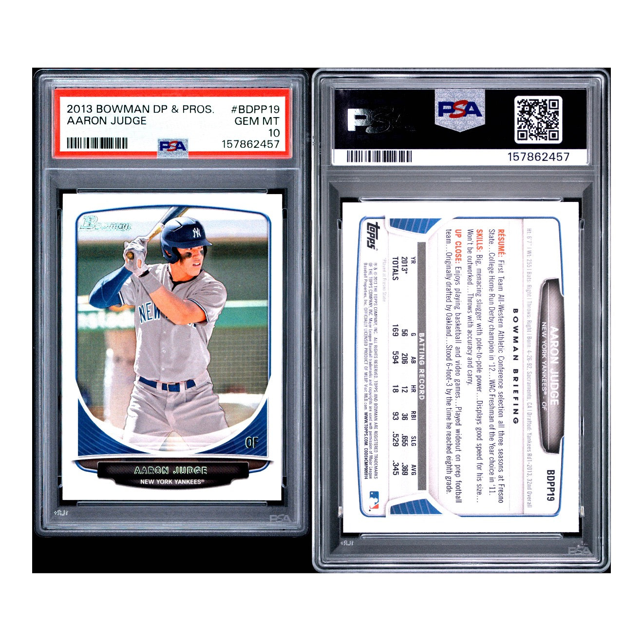 2013 BOWMAN DRAFT PICKS & PROSPECTS #BDPP19 AARON JUDGE PSA 10 (TSR)