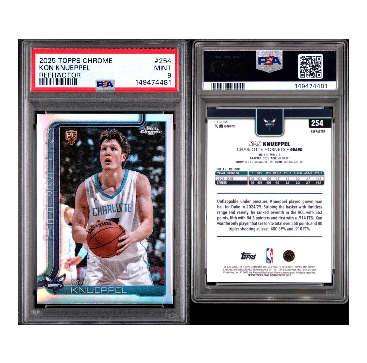 2025-26 TOPPS CHROME #254 KON KNUEPPEL REFRACTOR PSA 9 (JC)