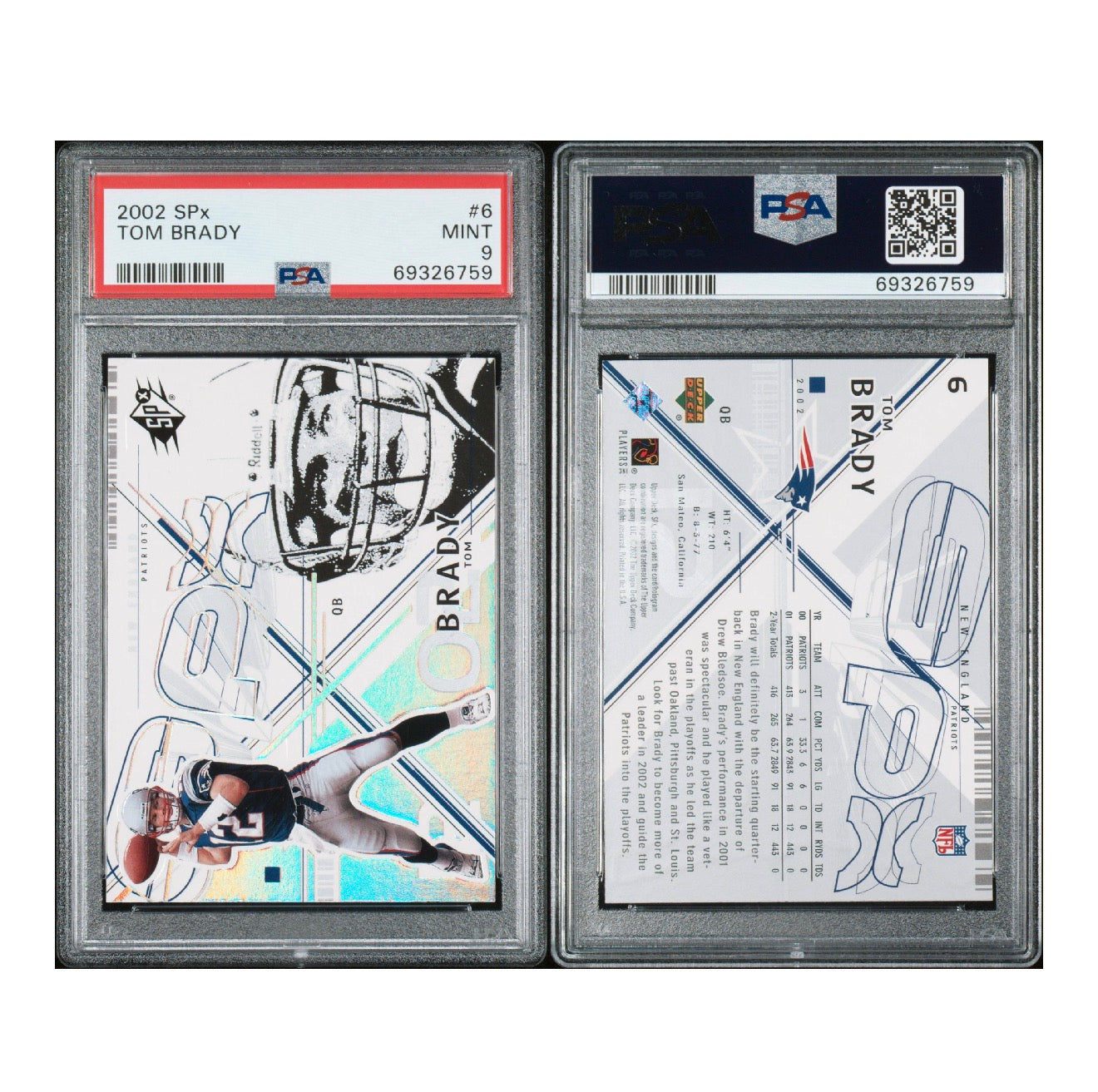 2002 UPPER DECK SPX #6 TOM BRADY PSA 9 (SY)