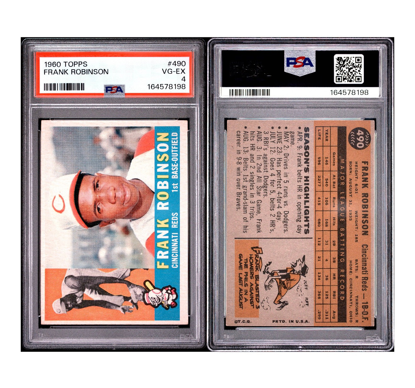 1960 TOPPS #490 FRANK ROBINSON PSA 4 VG-EX (GC)
