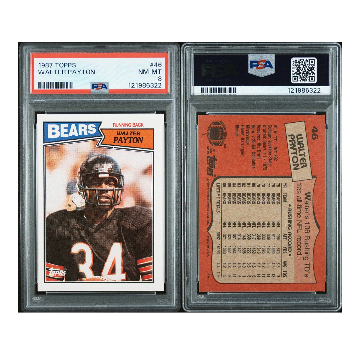 1987 TOPPS #46 WALTER PAYTON PSA 8 NM-MT (RB)