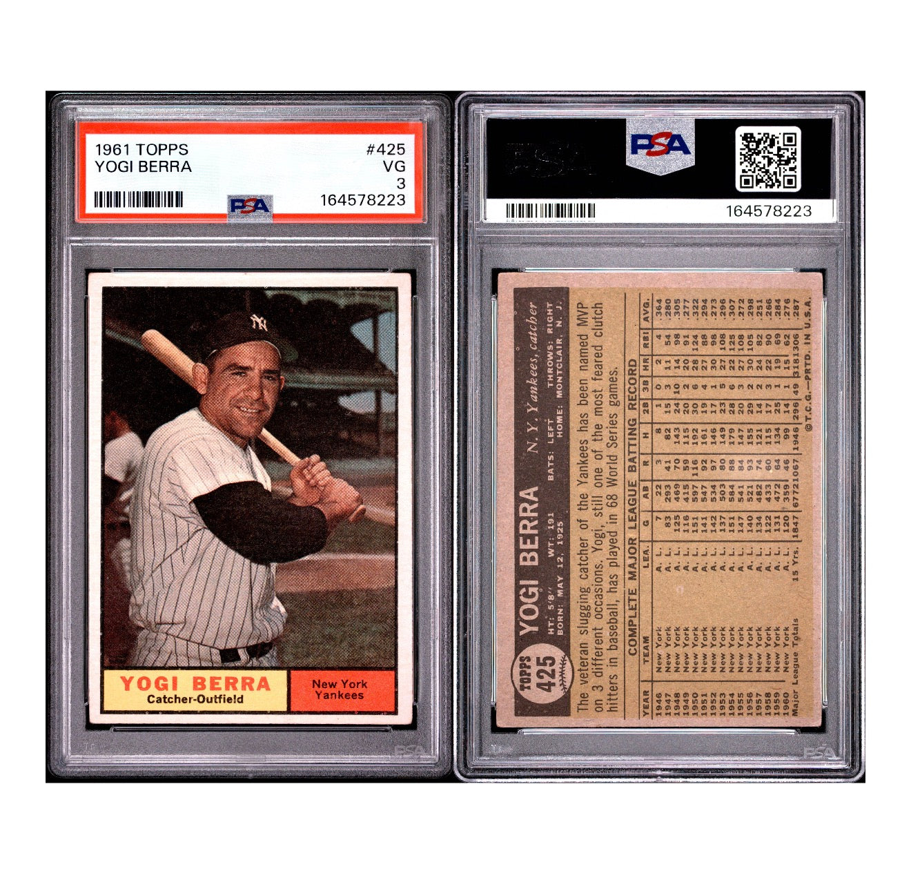 1961 TOPPS #425 YOGI BERRA PSA 3 VG (GC)