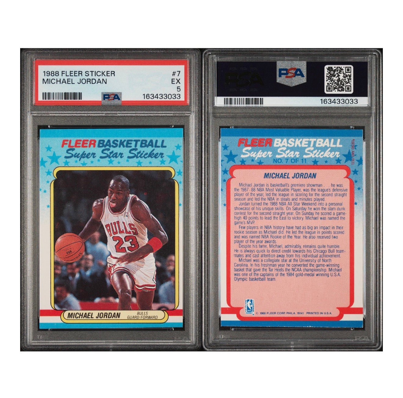 1988 FLEER STICKER #7 MICHAEL JORDAN PSA 5 (SY)