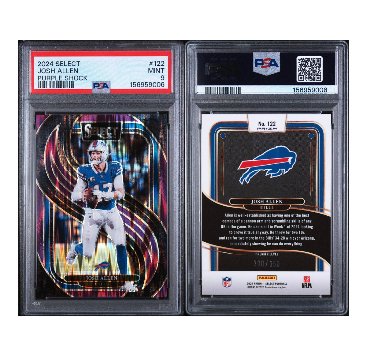 2024 PANINI SELECT #122 JOSH ALLEN PURPLE SHOCK /360 PSA 9 MINT (SY)