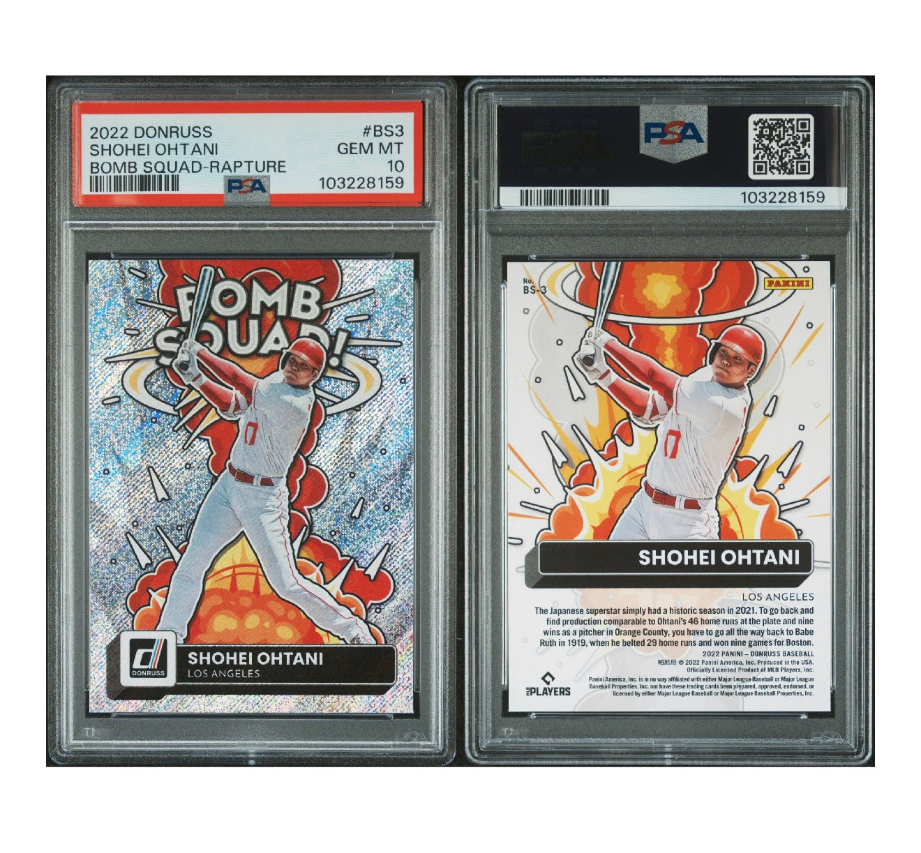 2022 PANINI DONRUSS BOMB SQUAD #BS3 SHOHEI OHTANI BOMB SQUAD-RAPTURE PSA 10 (RS)