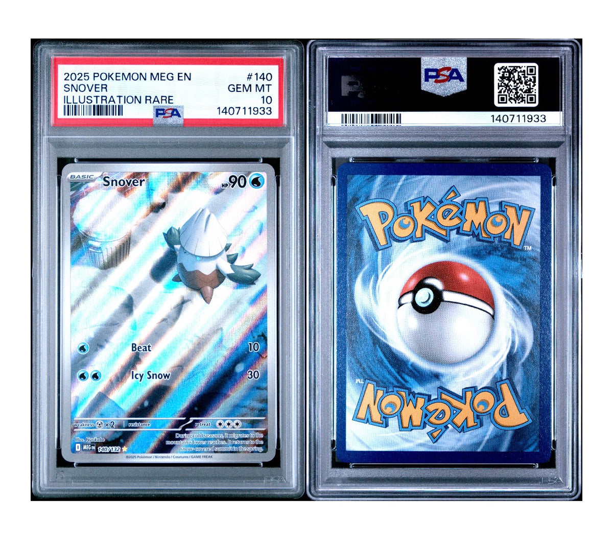 2025 POKEMON MEG EN-MEGA EVOLUTION #140 SNOVER ILLUSTRATION RARE PSA 10