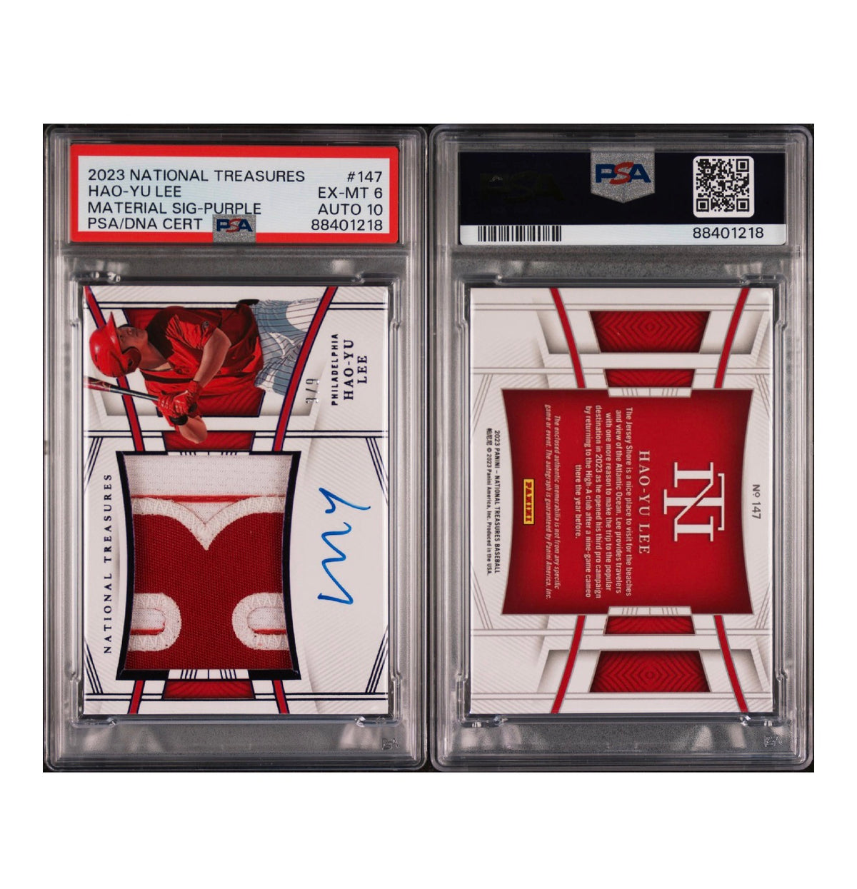 2023 PANINI NATIONAL TREASURES #147 HAO-YU LEE MATERIAL SIGNATURE-PURPLE 3/9 (NW)