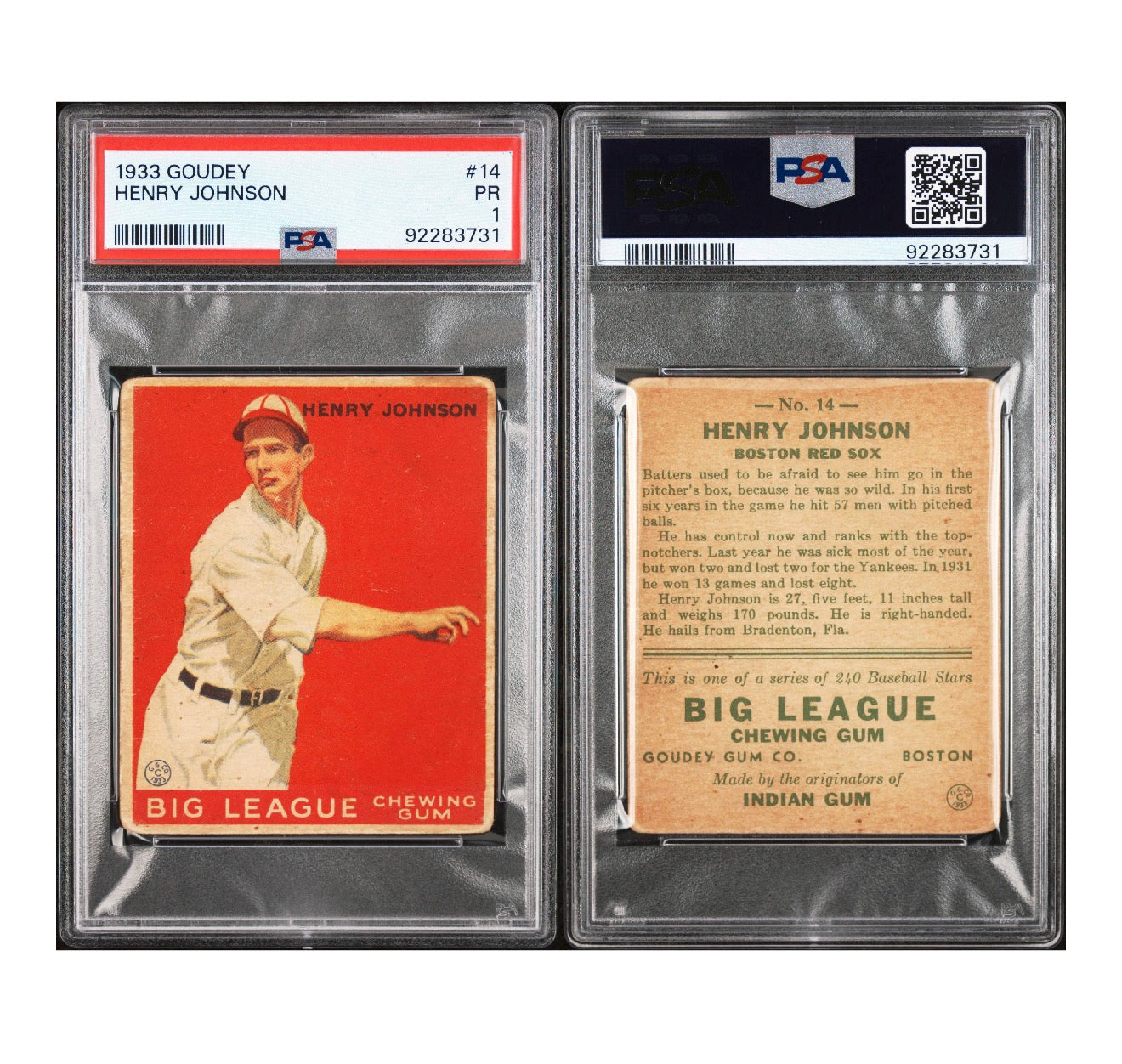 1933 GOUDEY #14 HENRY JOHNSON PSA 1 PR (GC)