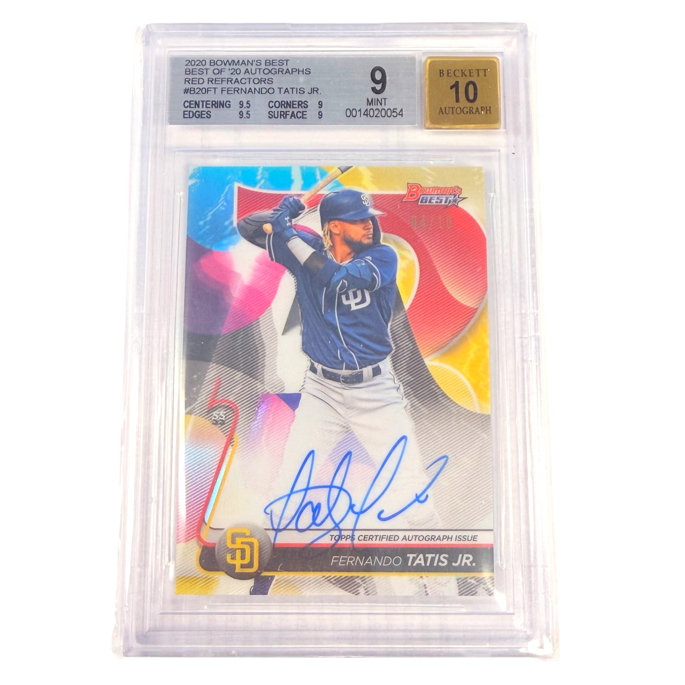 2020 Bowman's Best FERNANDO TATIS JR. Best of '20 Autographs Red Refractor #B20FT BGS 9 / AUTO 10 (Consignment)