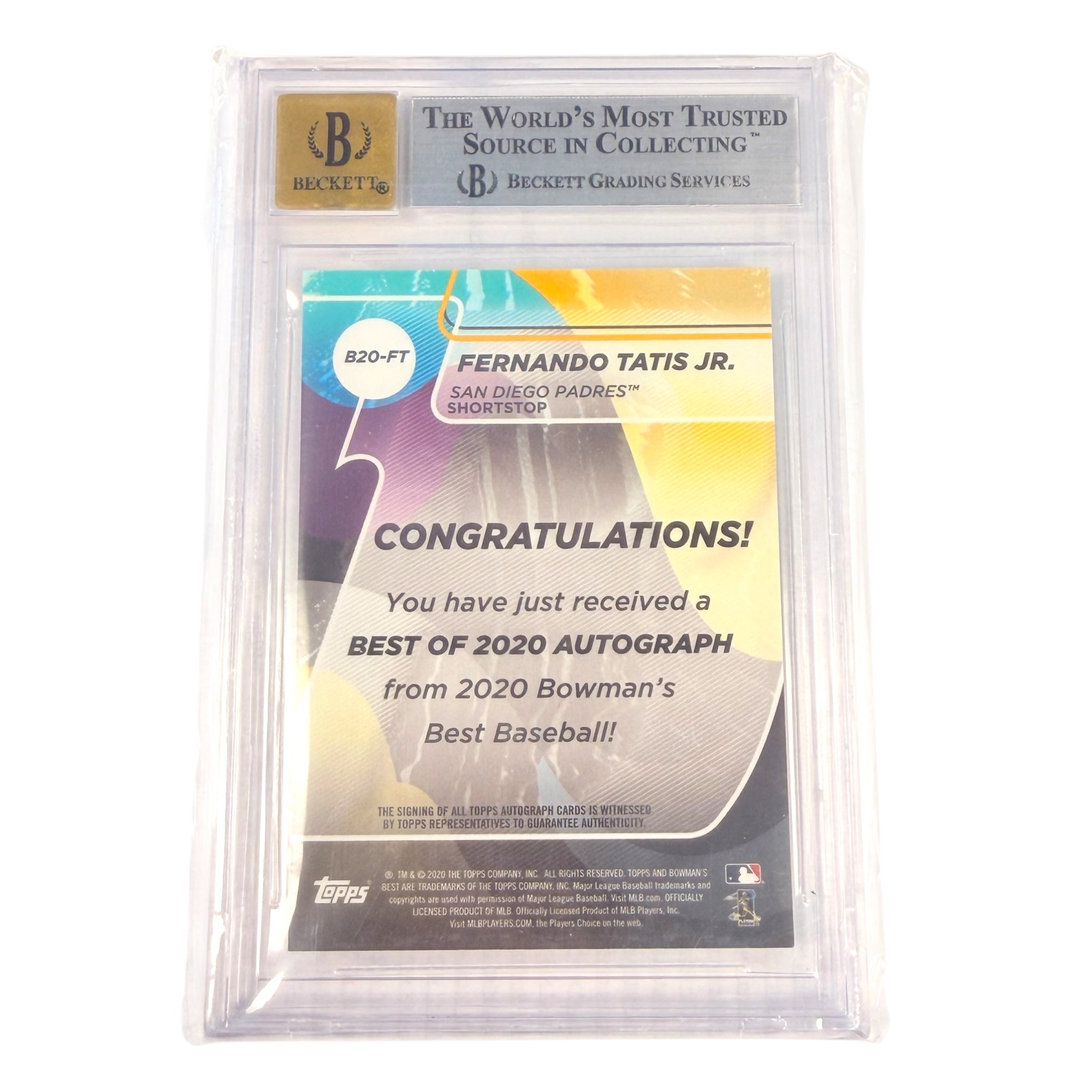 2020 Bowman's Best FERNANDO TATIS JR. Best of '20 Autographs Red Refractor #B20FT BGS 9 / AUTO 10 (Consignment)
