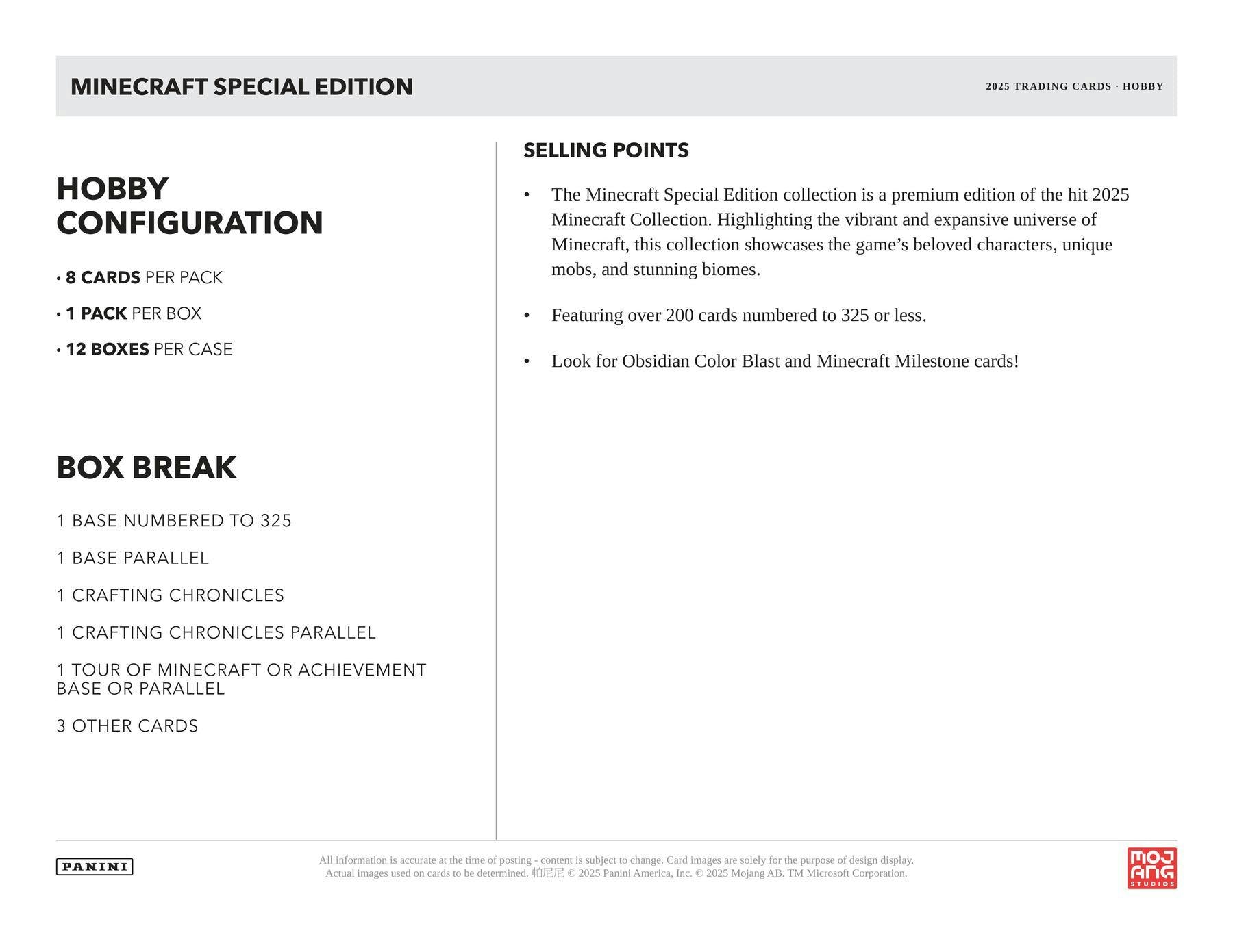 2025 Panini Minecraft Special Edition Hobby 12-Box Case
