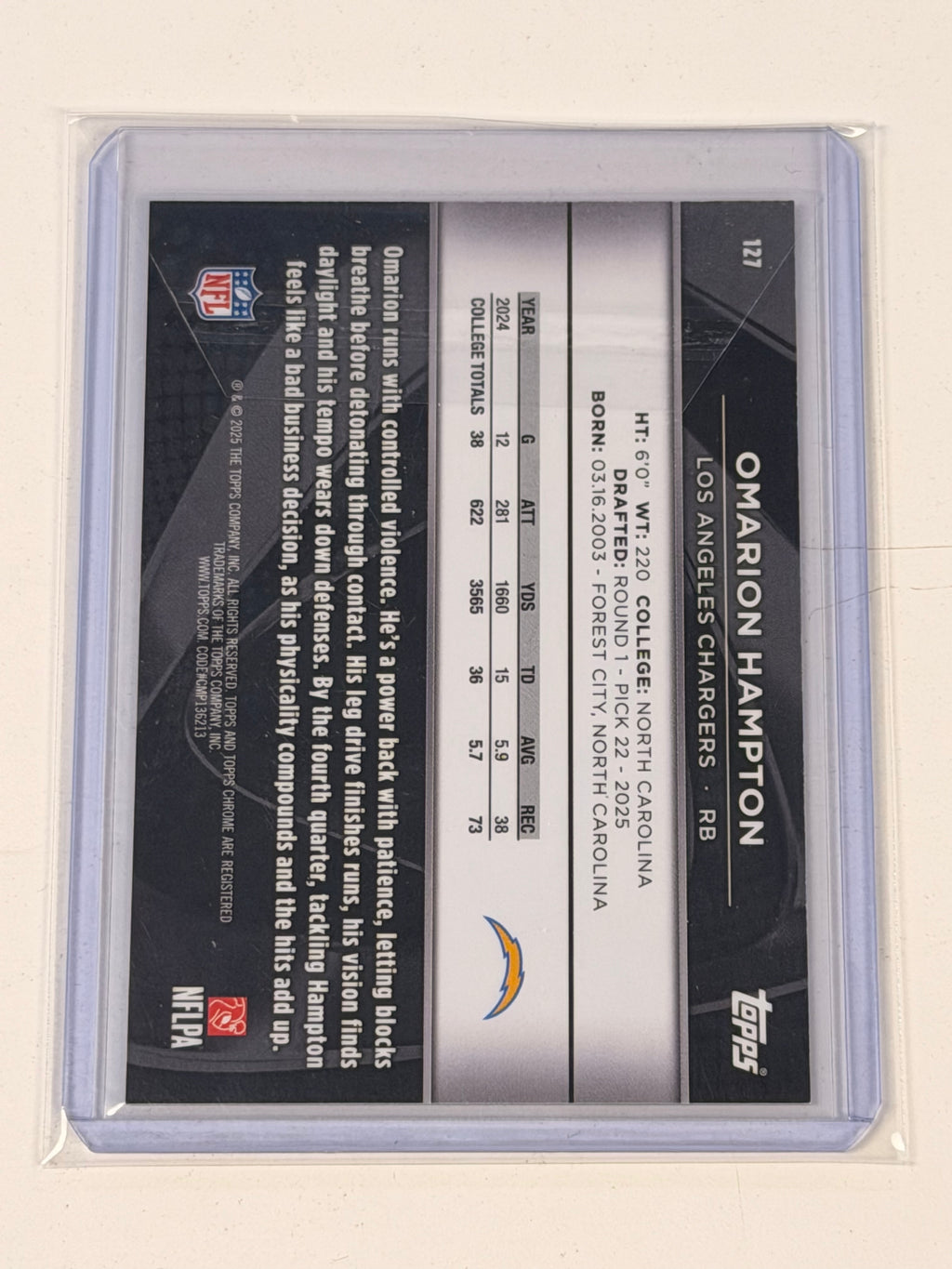 2025 Topps Chrome Black Rookies Omarion Hampton #127 Purple /75 (SY)