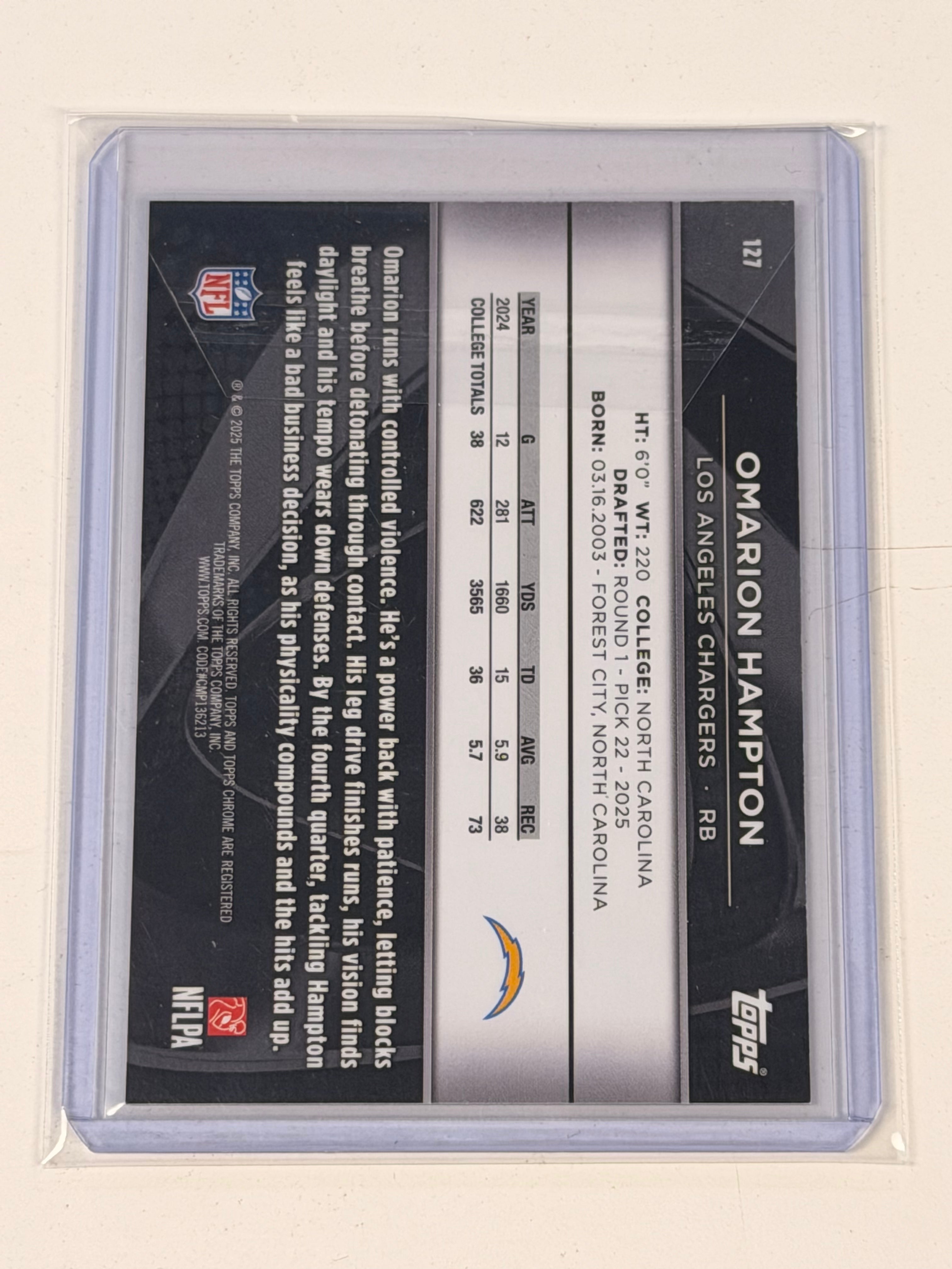 2025 Topps Chrome Black Rookies Omarion Hampton #127 Purple /75 (SY)