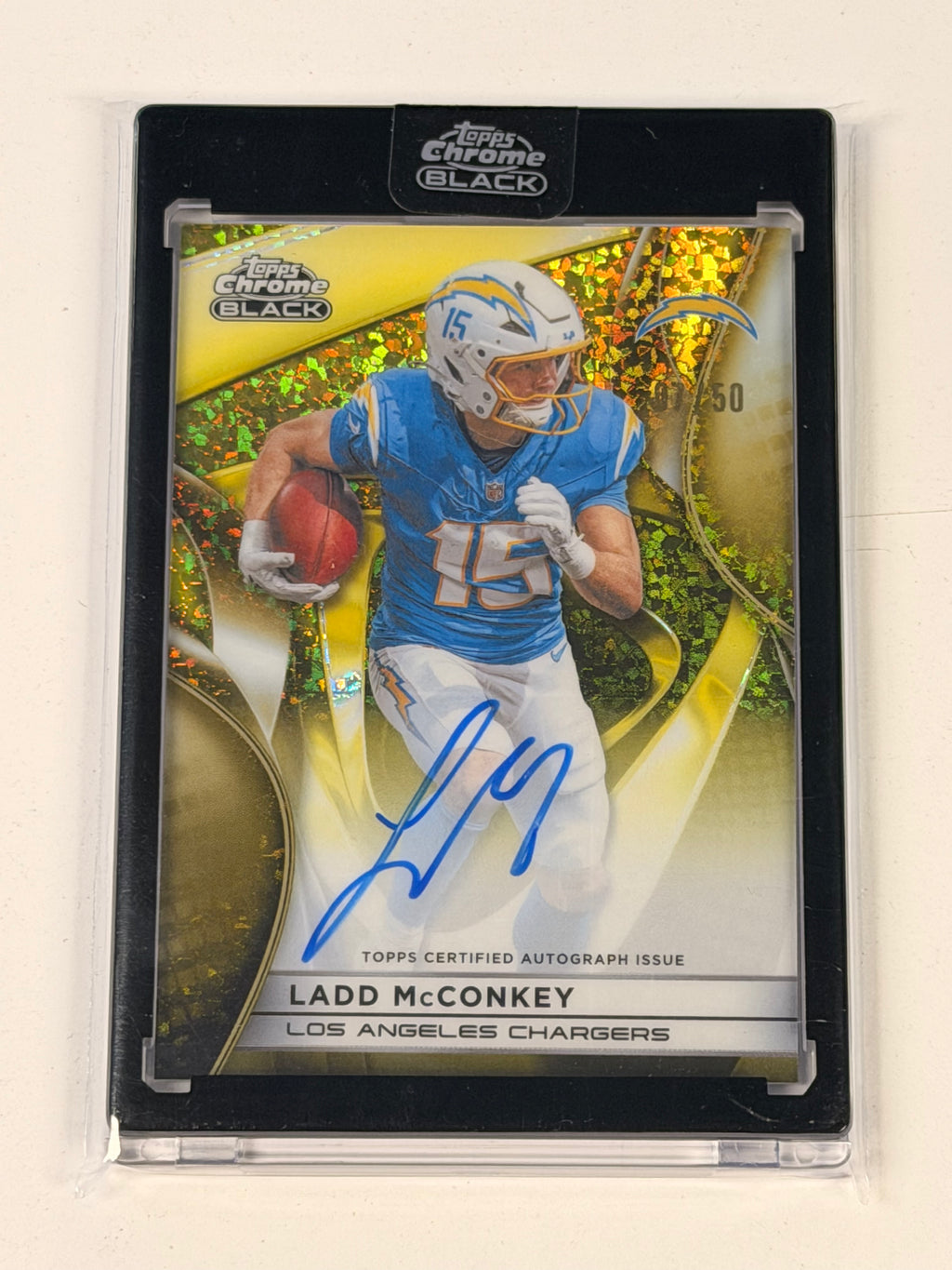 2025 Topps Chrome Black Ladd McConkey Gold Auto /50 Chargers (SY)