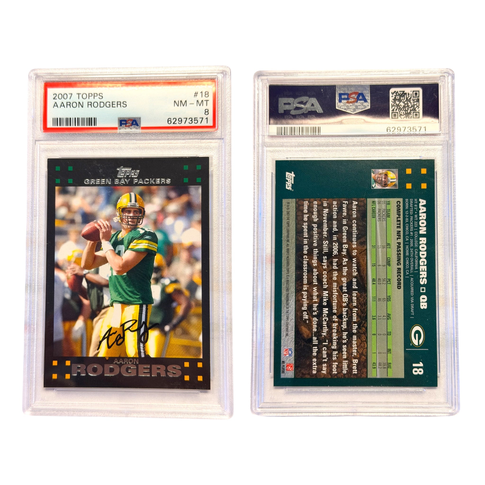2007 TOPPS #18 AARON RODGERS PSA 8 (SY)