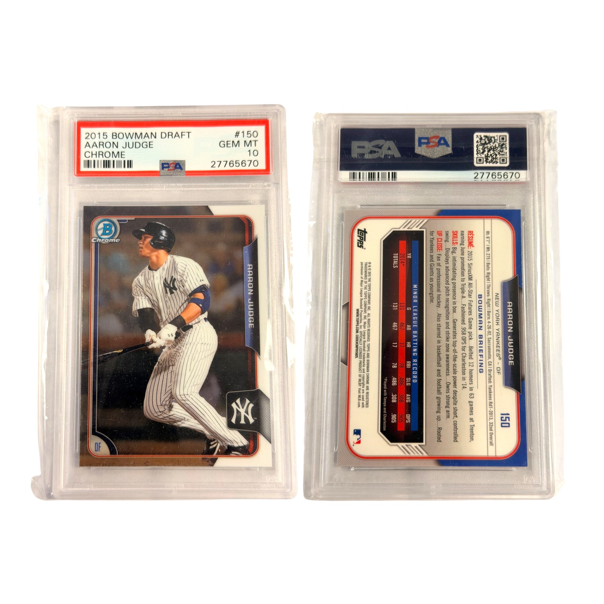 2015 BOWMAN DRAFT #150 AARON JUDGE CHROME PSA 10 (GC)