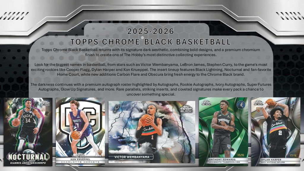 2025-26 Topps Chrome Black Basketball Hobby Box (Presell 8/27)