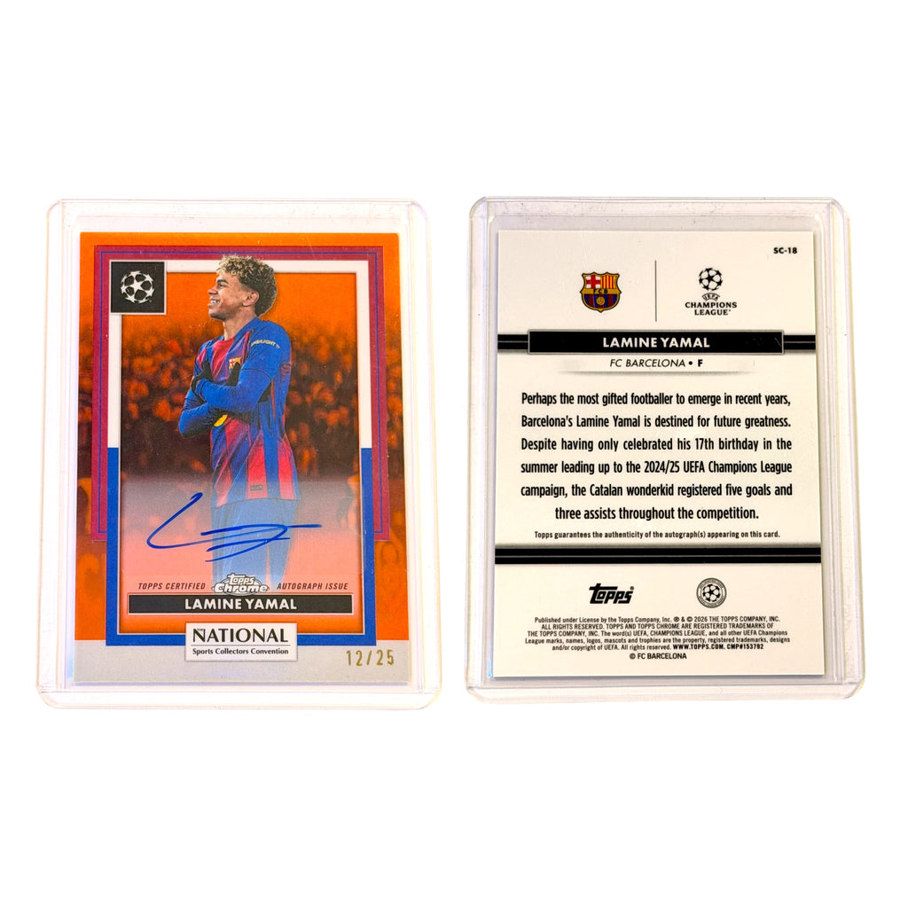 2026 Topps Chrome UEFA NSCC #SC-18 Lamine Yamal Orange Refractor Autograph /25 (12/25)