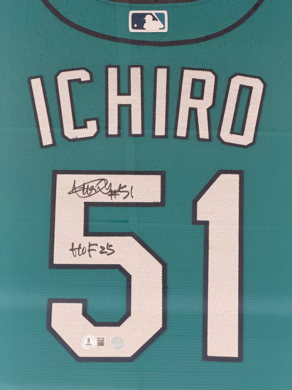 Seattle Mariners Ichiro Suzuki Autographed Framed Teal Nike Jersey IS Holo & "HOF 25" Beckett BAS Witness