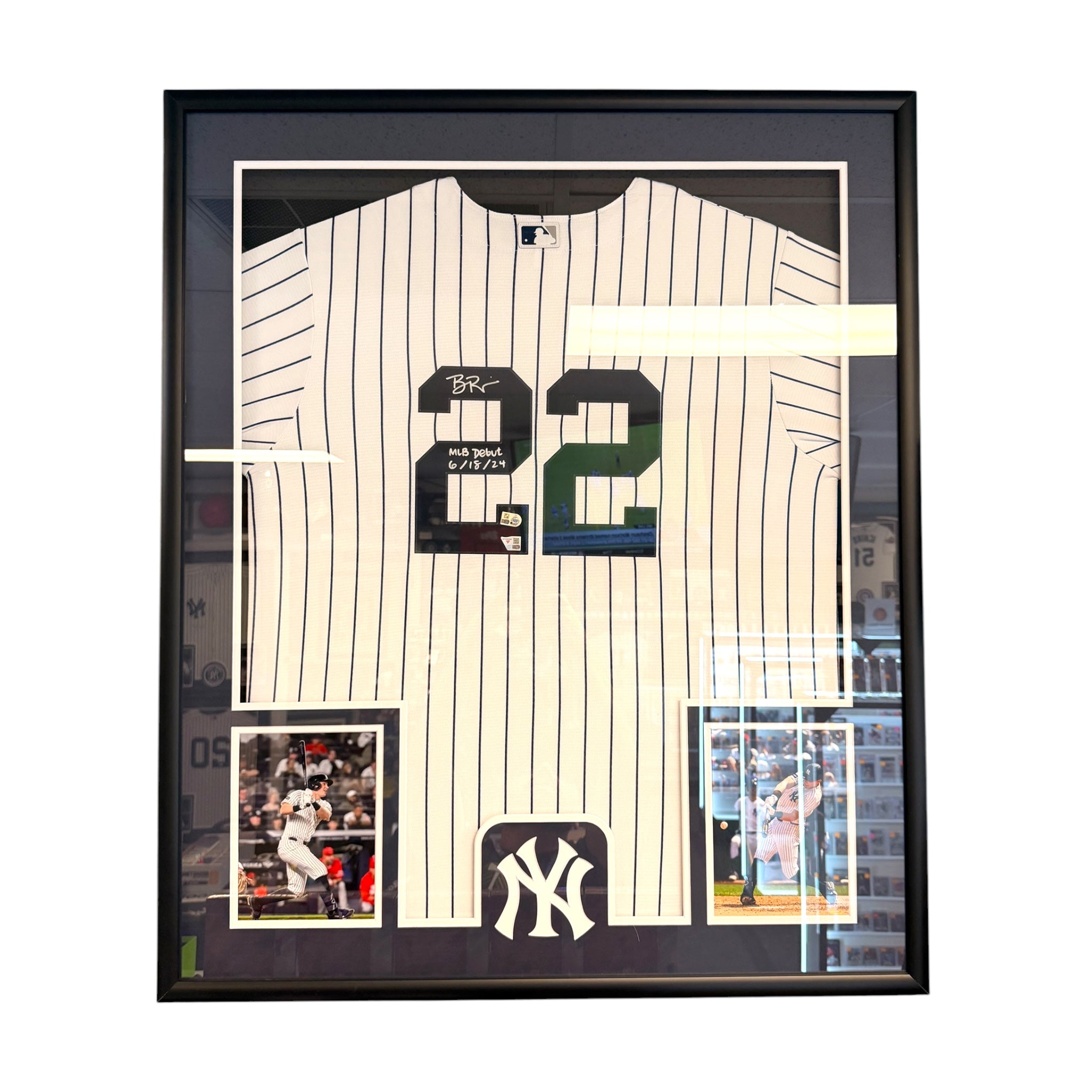 Ben Rice Autographed & Inscribed New York Yankees #22 Framed Jersey – MLB Debut 6/18/24 – Fanatics/MLB Authenticated