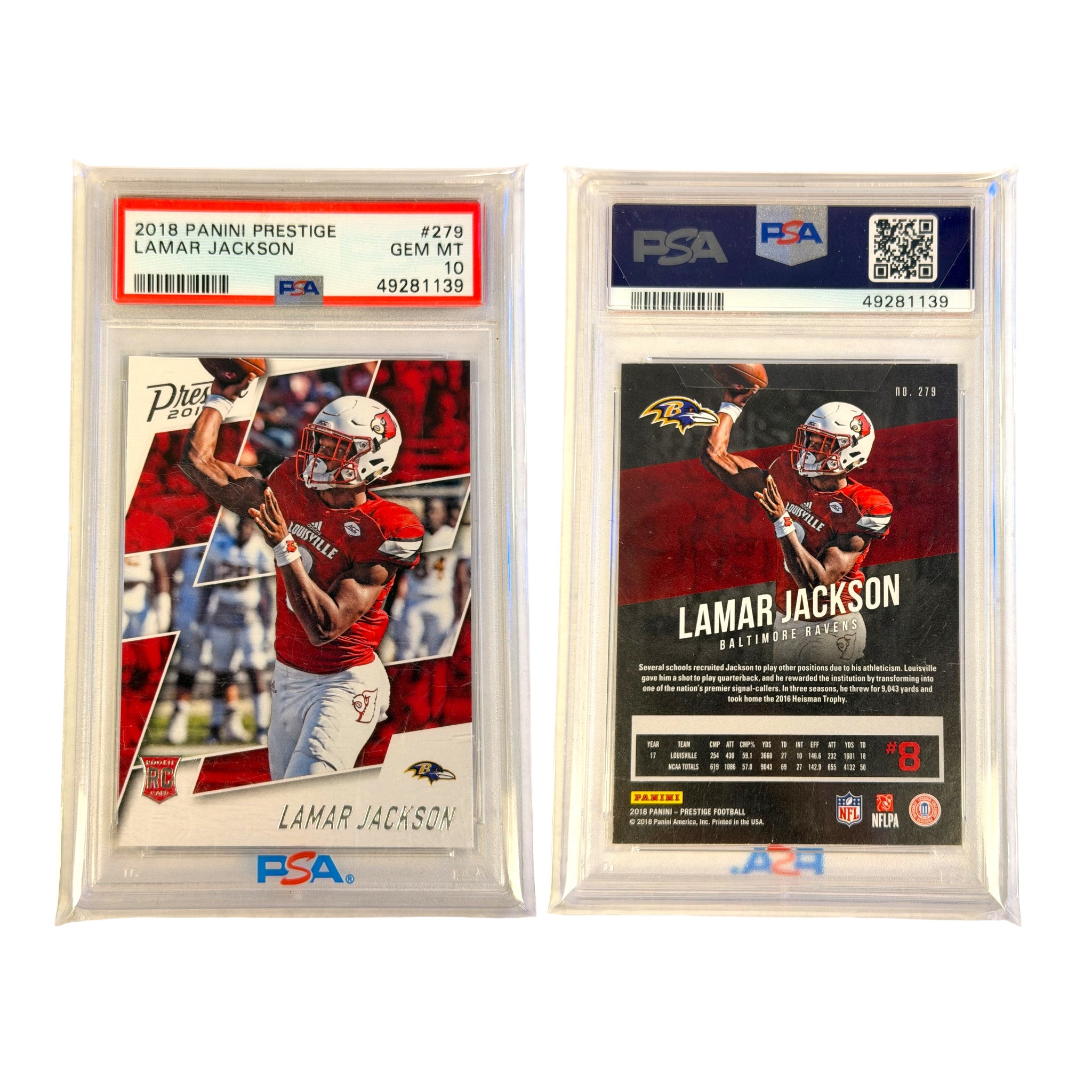 2018 PANINI PRESTIGE #279 LAMAR JACKSON PSA 10 GEM MINT (RS)