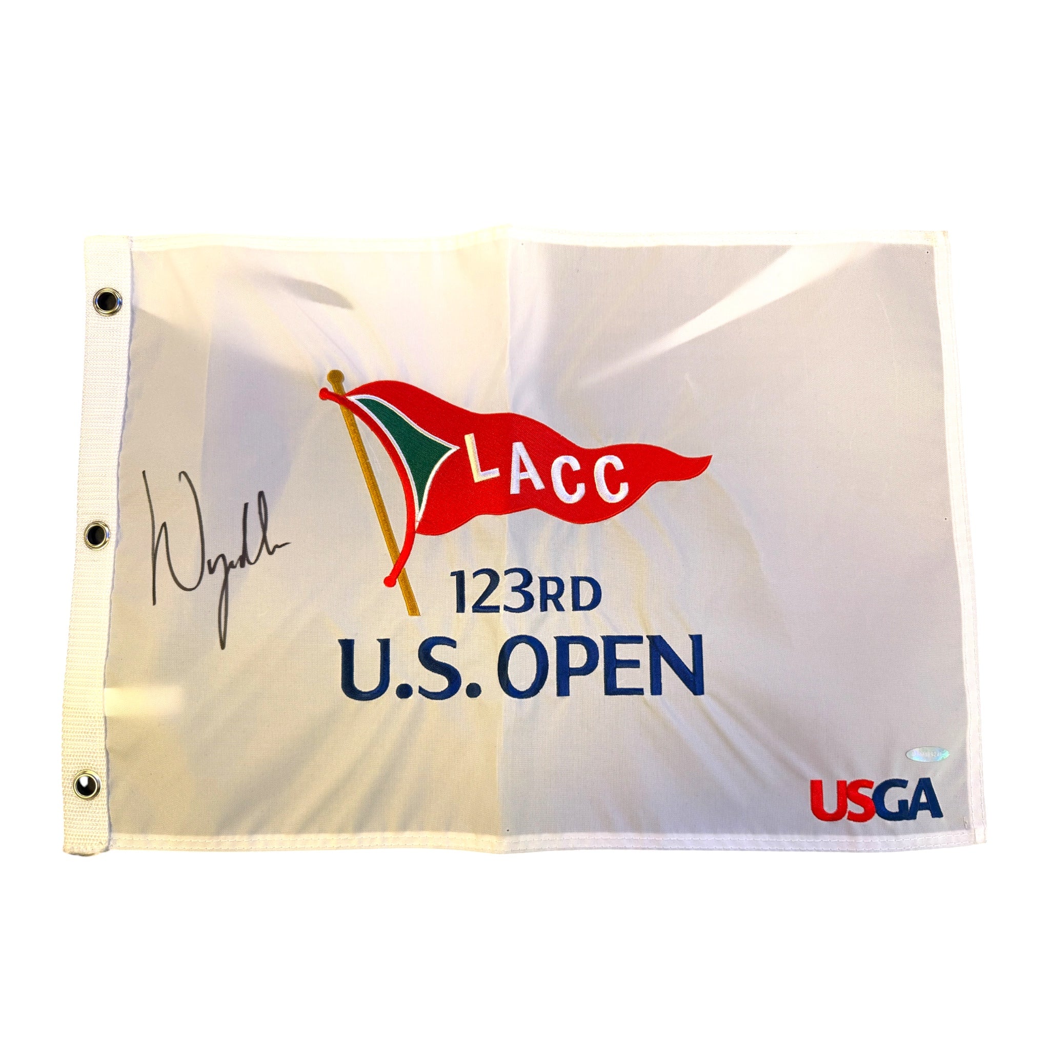 Wyndham Clark 2023 LACC 123rd U.S. Open Autographed Pin Flag w/ UD COA