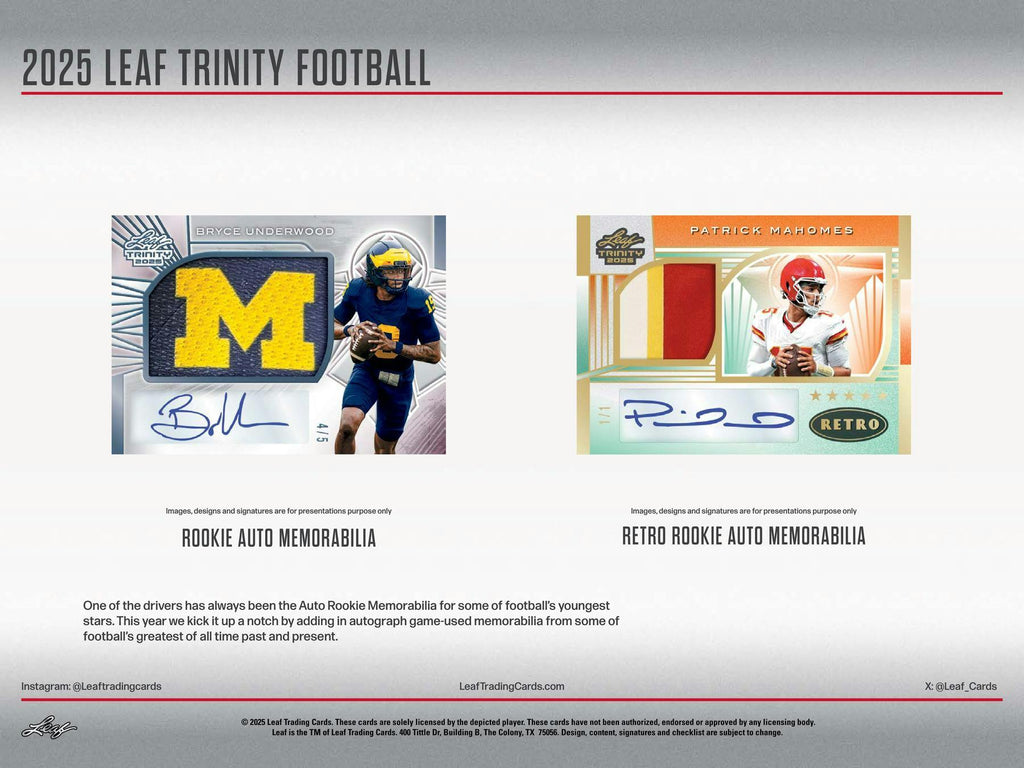 2025 Leaf Trinity Football Hobby Jumbo Box (12/5)