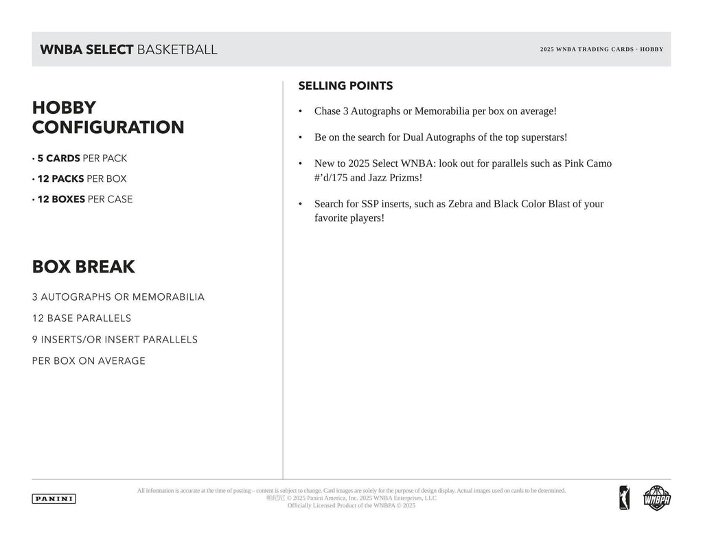 2025 Panini Select WNBA Basketball Hobby Box