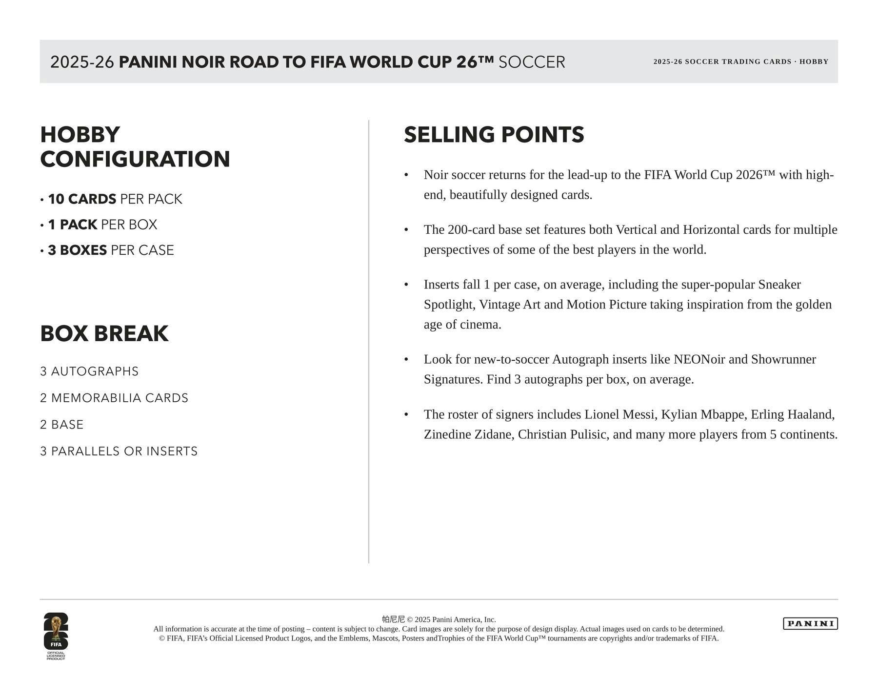 2025-26 Panini Noir Road to FIFA World Cup Soccer Hobby Box