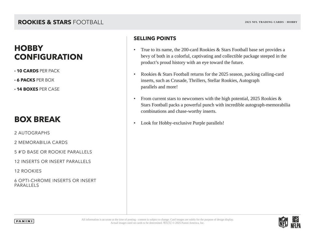2025 Panini Rookies & Stars Football Hobby Box (12/19)